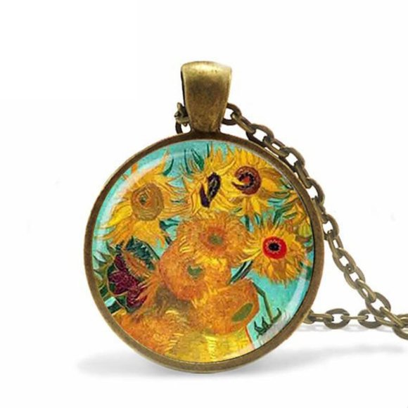 Vintage Style Van Gogh Oil Painting Necklace / Sunflower Painting / Art Style Ne - Picture 1 of 3